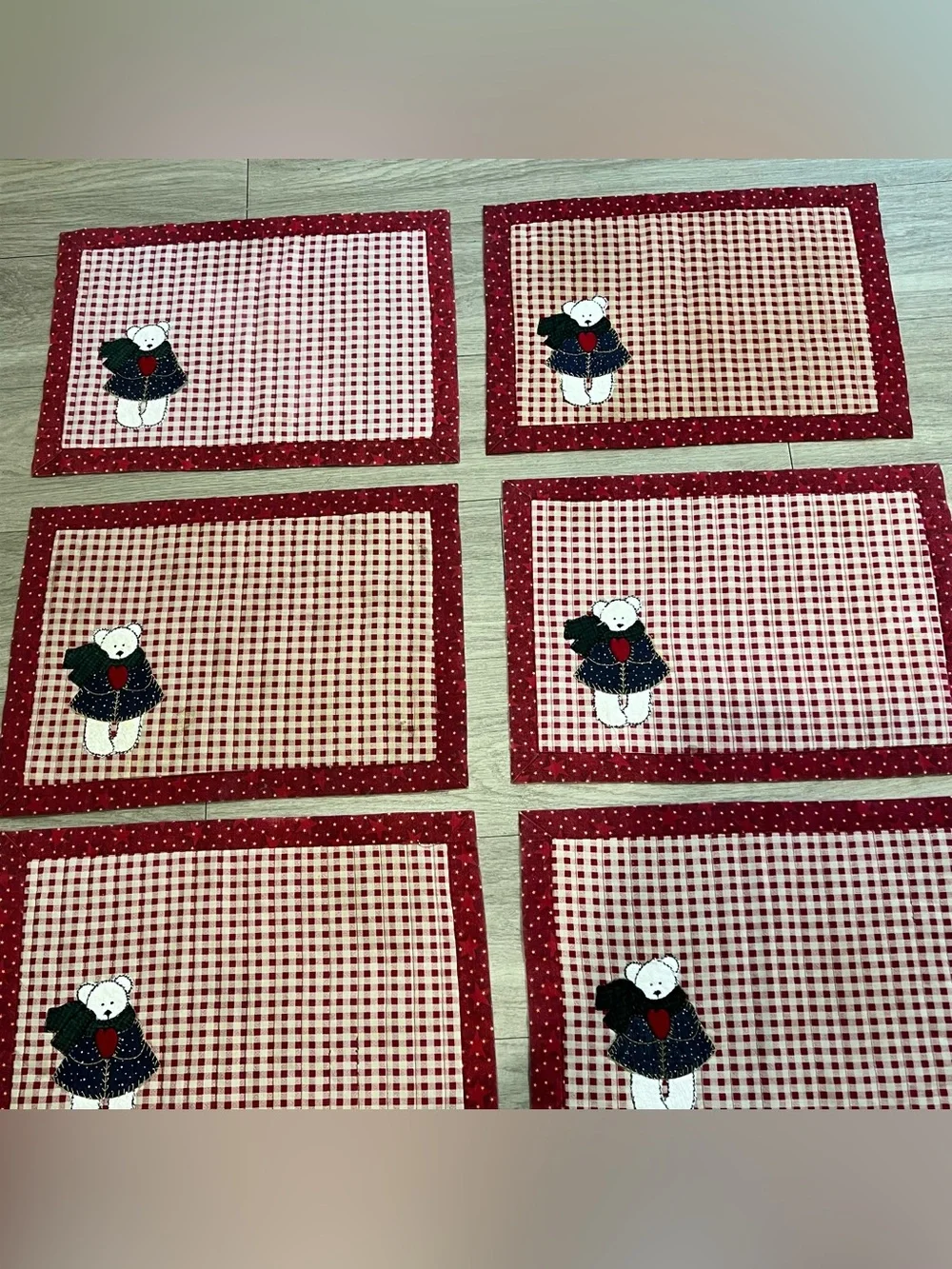 Set of 6 Handmade Christmas Teddy Bear Placemats